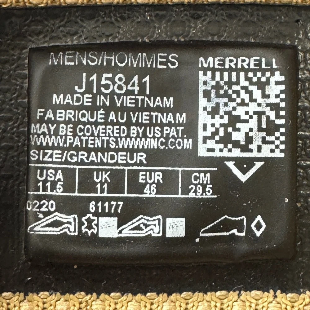 Merrell Mens Moab 2 8 Tactical Side-Zip Waterproof Coyote Boots 11.5 No Insoles